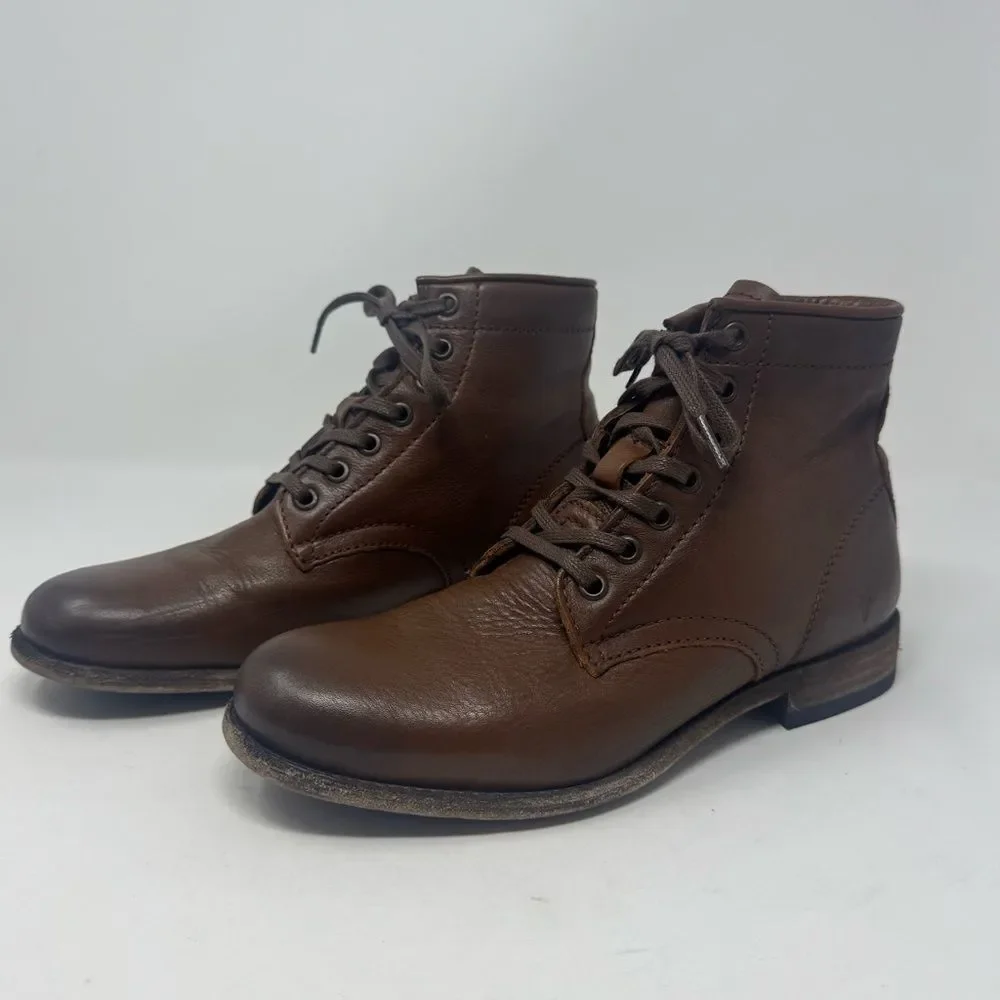 FRYE | Tyler Lace Up Cognac Brown Leather Boots Men’s Size 8